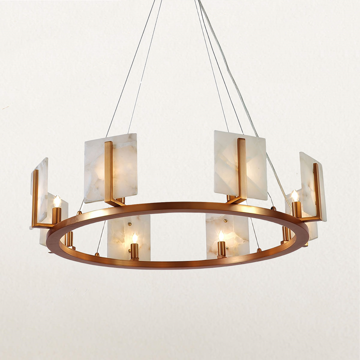 Modern Alabaster Chandelier with Antique Brass Finish - Adjustable Height for Dining Area Lighting, Ideal for Dining Room and Modern Living Room Fixtures