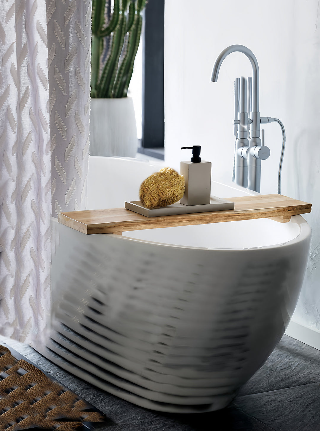 Rustic Teak Wood Bath Caddy Rack with Adjustable Track and Unique Live Edges for Elegant Bathroom Accessories