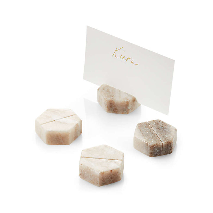 Marble Hexagon Place Card Holders Set of Four Unique Natural Material Cheese Markers-Place card holders