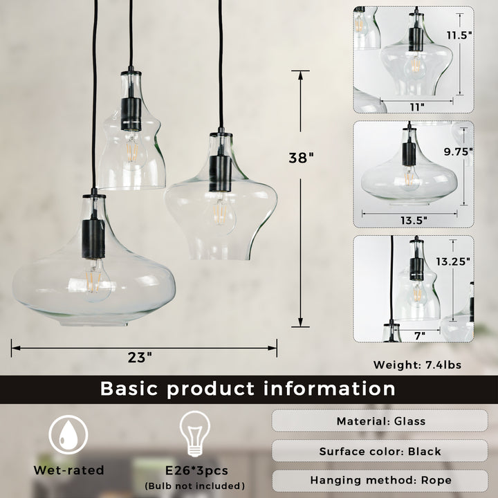 Affordable Luxury Triple Glass Pendant - Vintage Appeal with Statement Design, Perfect for Island Kitchen and Dining Room Lights
