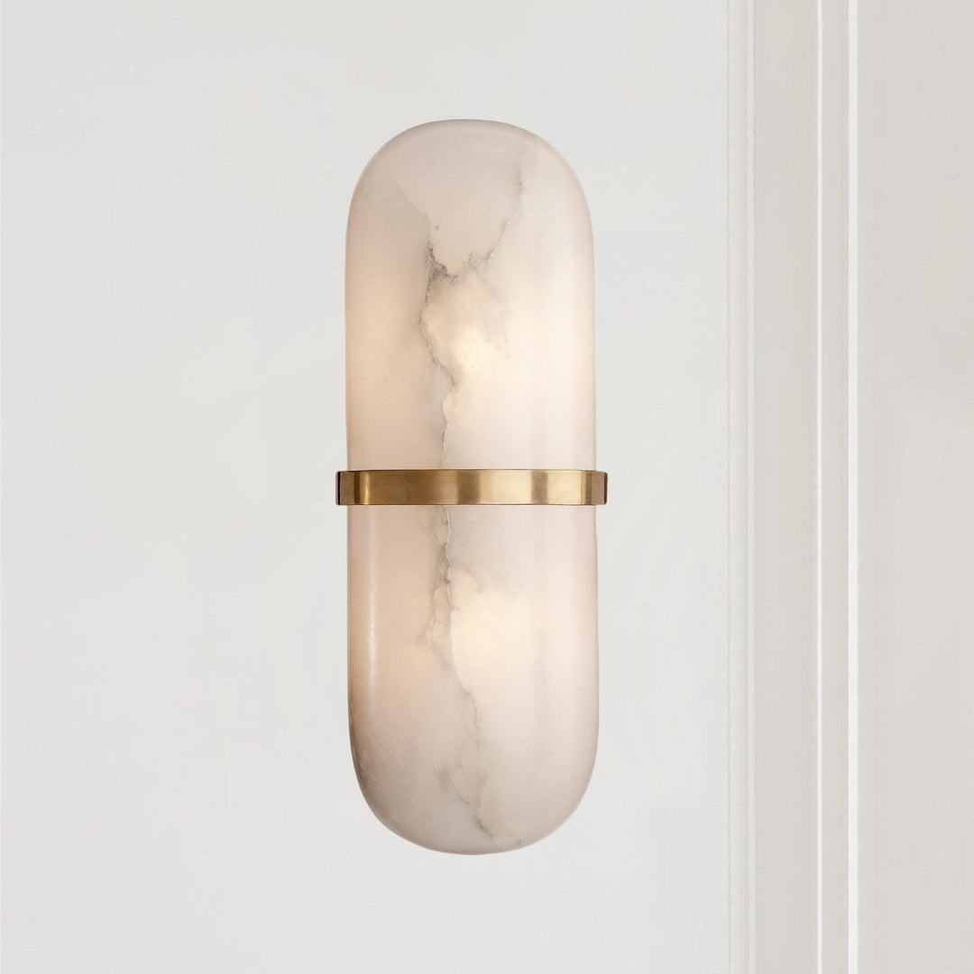 Alabaster Metal Damp Rated Hardwire Sconce - Alabaster and Metal Construction - Ideal for Wall Sconces, Bathroom Sconce, Kitchen Sconce, and Exterior Wall Lights