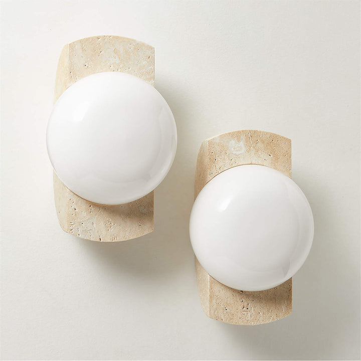 Travertine Opaline Wall Sconce with Unlacquered Brass Accents - Featuring Travertine and Opaline Glass - Perfect for Wall Sconce, Wall Lights, and Outdoor Wall Lamp