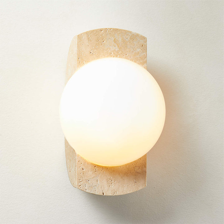 Travertine Opaline Wall Sconce with Unlacquered Brass Accents - Featuring Travertine and Opaline Glass - Perfect for Wall Sconce, Wall Lights, and Outdoor Wall Lamp