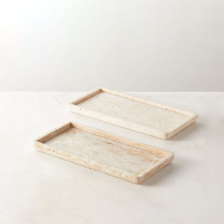 Nature's Touch Travertine Bath Accessories with Organic Edge and Unique Variations for Rustic Bathroom Decor