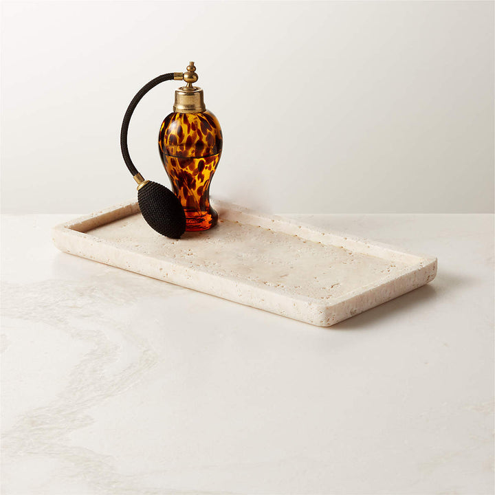 Nature's Touch Travertine Bath Accessories with Organic Edge and Unique Variations for Rustic Bathroom Decor