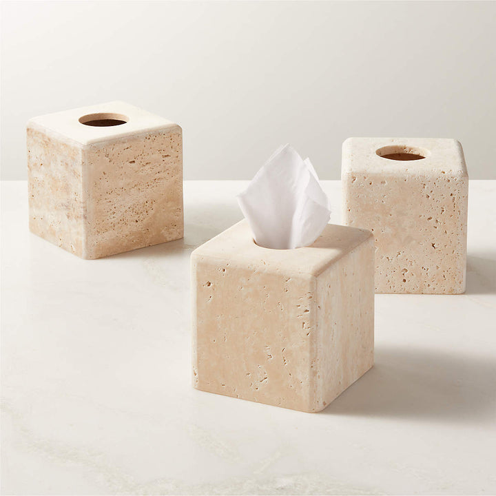 Nature's Touch Travertine Bath Accessories with Organic Edge and Unique Variations for Rustic Bathroom Decor