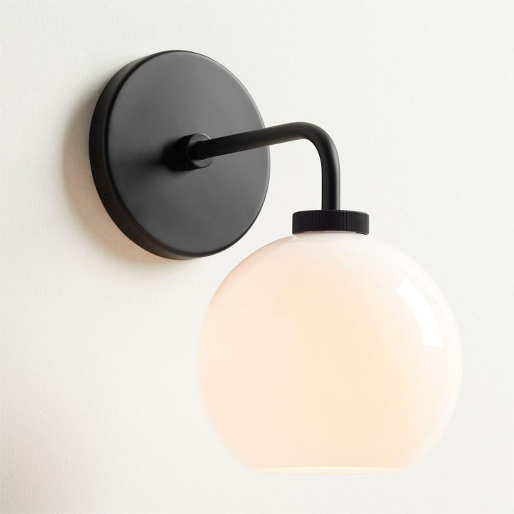 Blown Glass Steel Frame Single Sconce Collection- Stylish Wall Light Fixture, Bathroom Sconce