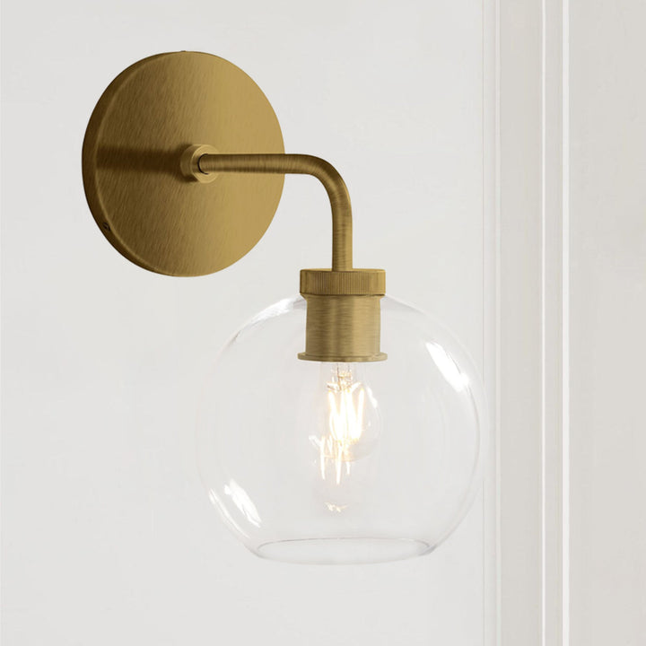 Blown Glass Steel Frame Single Sconce Collection- Stylish Wall Light Fixture, Bathroom Sconce