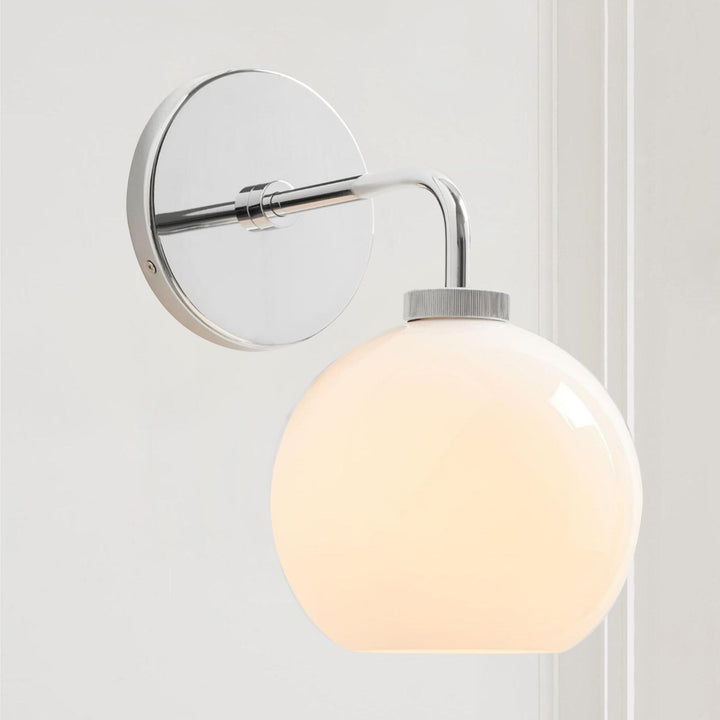 Blown Glass Steel Frame Single Sconce Collection- Stylish Wall Light Fixture, Bathroom Sconce