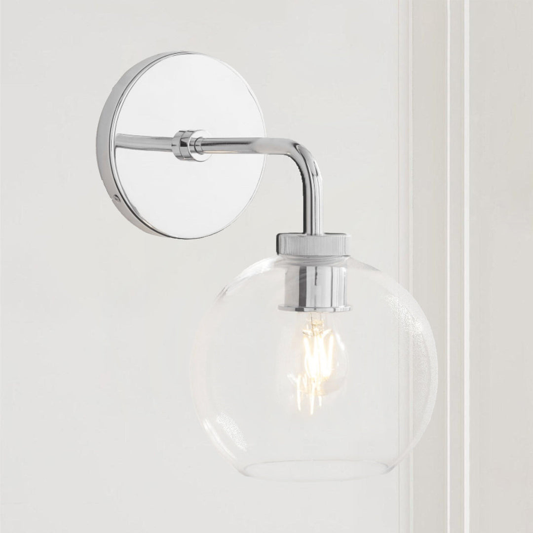 Blown Glass Steel Frame Single Sconce Collection- Stylish Wall Light Fixture, Bathroom Sconce