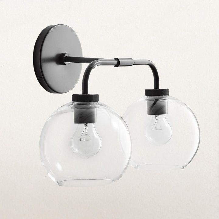 Globe Shade Matte Finish with Brass Accents Double Light Sconce - Elegant Blown Glass and Steel Frame, Bathroom Sconce