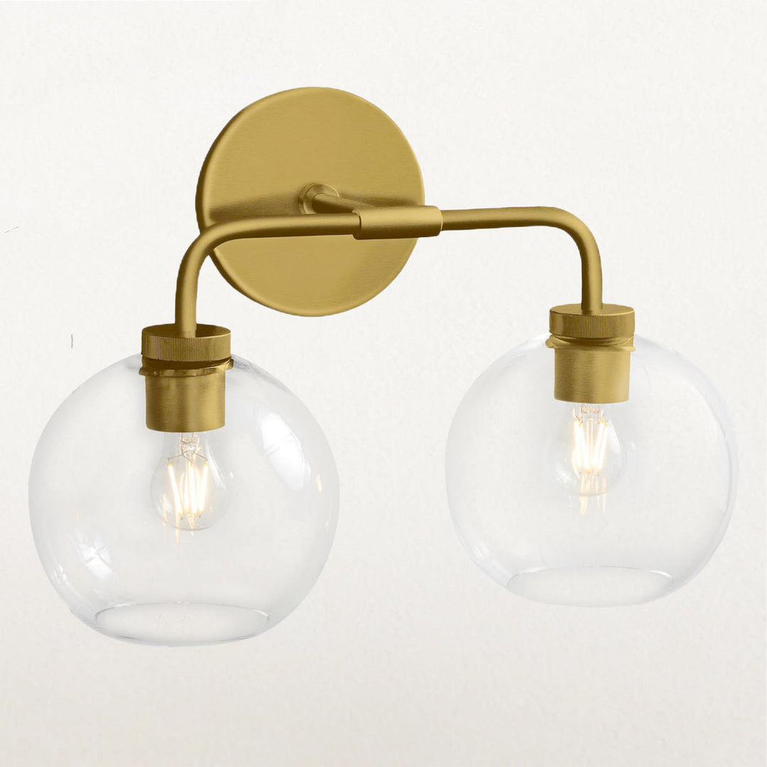 Globe Shade Matte Finish with Brass Accents Double Light Sconce - Elegant Blown Glass and Steel Frame, Bathroom Sconce