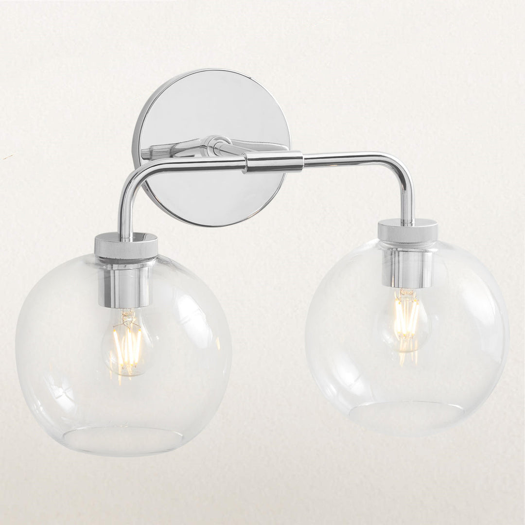 Globe Shade Matte Finish with Brass Accents Double Light Sconce - Elegant Blown Glass and Steel Frame, Bathroom Sconce