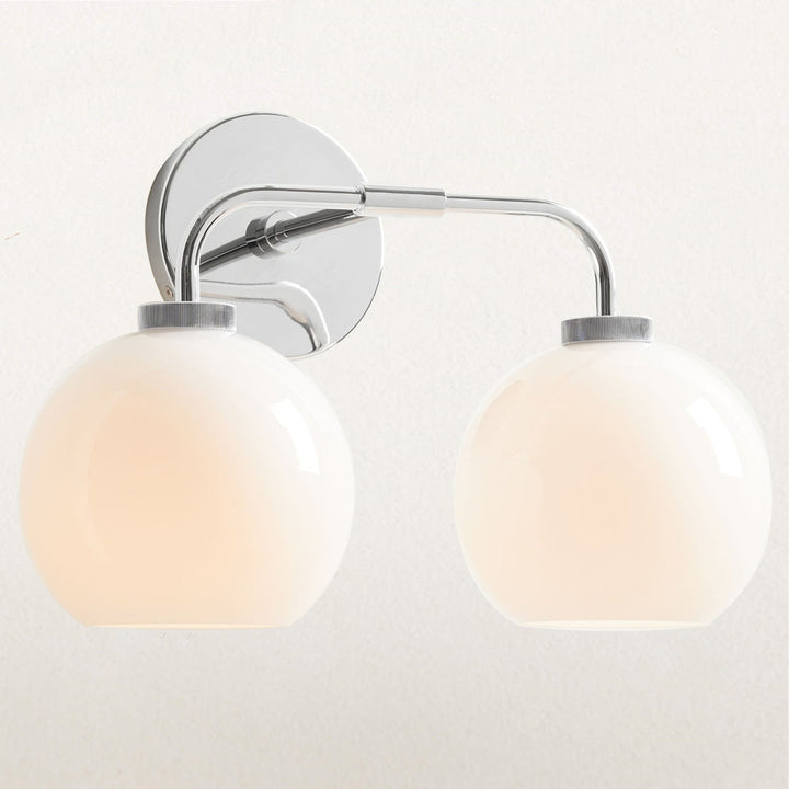 Globe Shade Matte Finish with Brass Accents Double Light Sconce - Elegant Blown Glass and Steel Frame, Bathroom Sconce