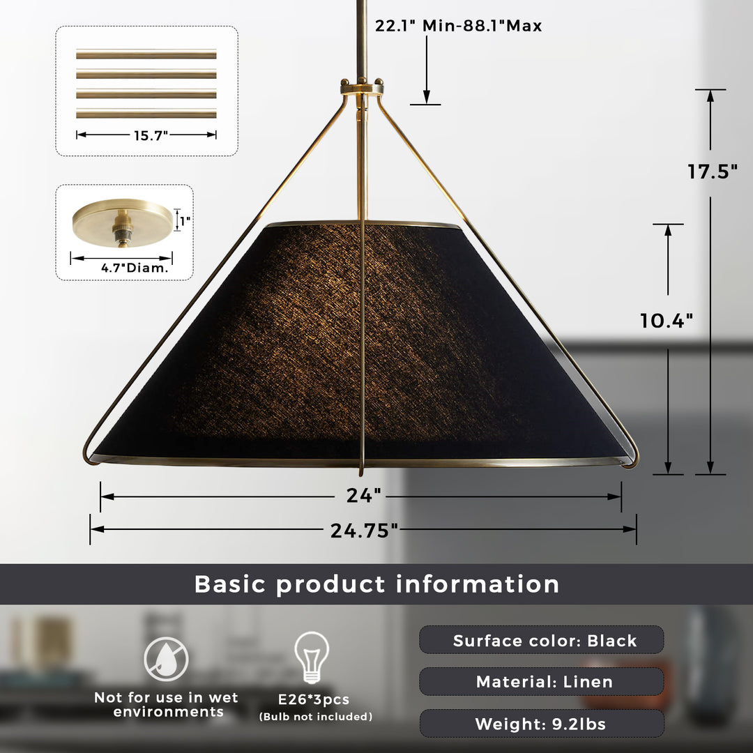 Linen Glow Brass Pendant Light - Modern Design with Burnished Brass Finish and Natural Linen Shade for Soft Lighting - Perfect for Living Room, Kitchen