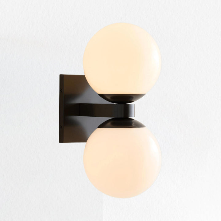 Globe Shade Matte Finish with Brass accents Double Light Sconce-Blown glass and steel frame for Bathroom, Outdoor