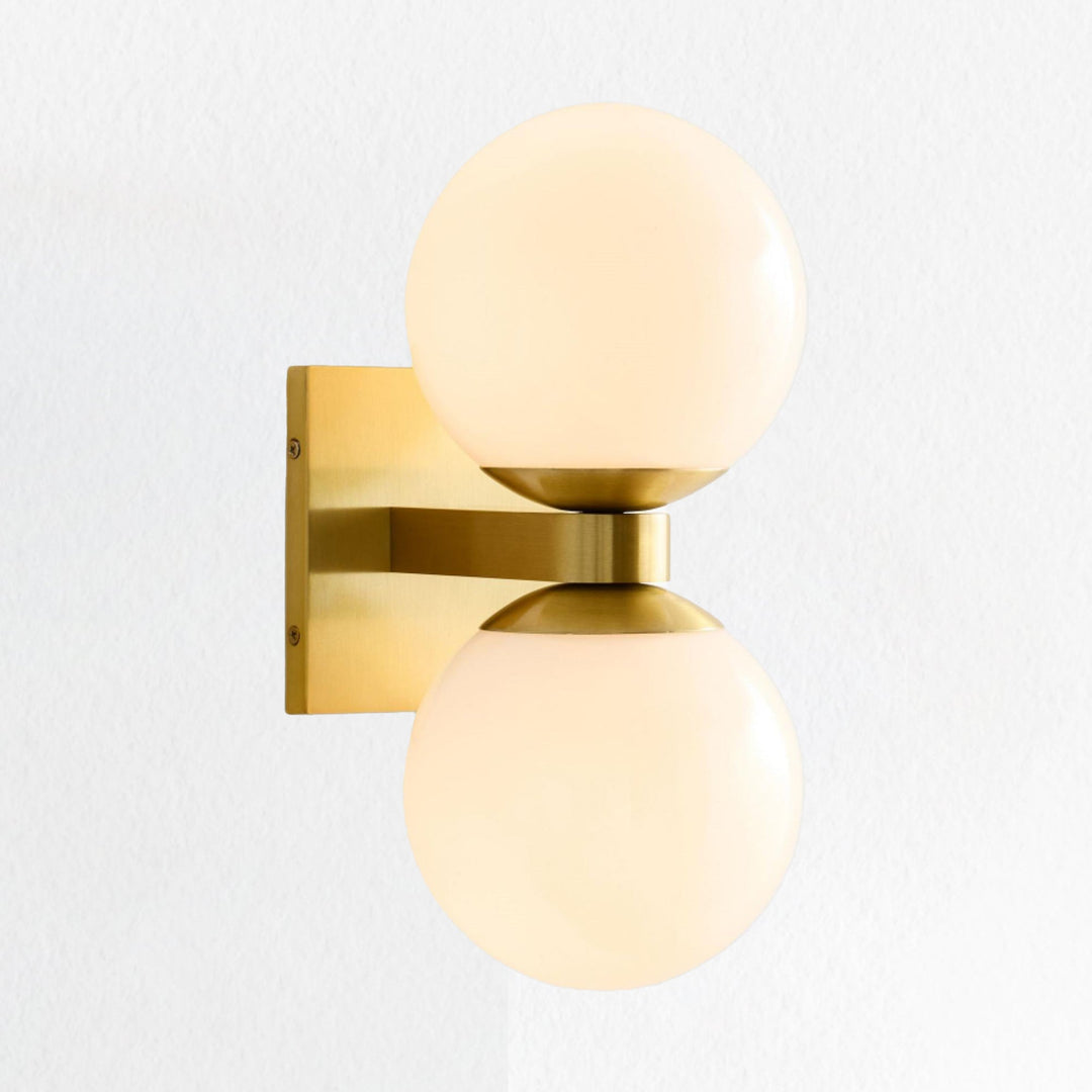 Globe Shade Matte Finish with Brass accents Double Light Sconce-Blown glass and steel frame for Bathroom, Outdoor