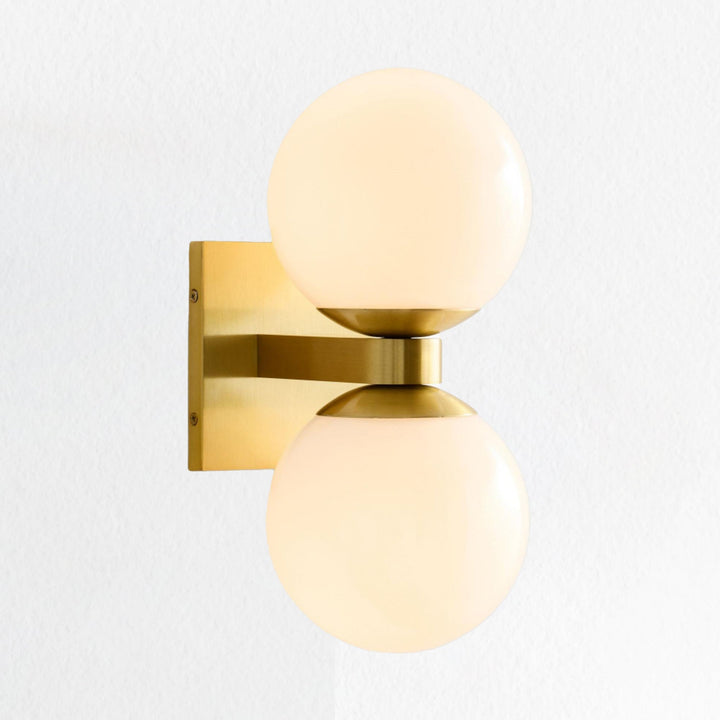 Globe Shade Matte Finish with Brass accents Double Light Sconce-Blown glass and steel frame for Bathroom, Outdoor