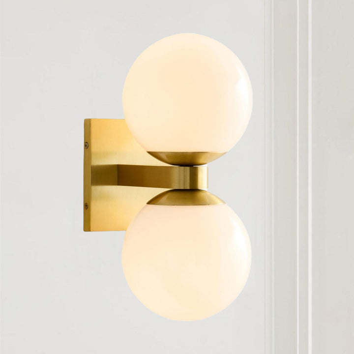 Globe Shade Matte Finish with Brass accents Double Light Sconce-Blown glass and steel frame for Bathroom, Outdoor