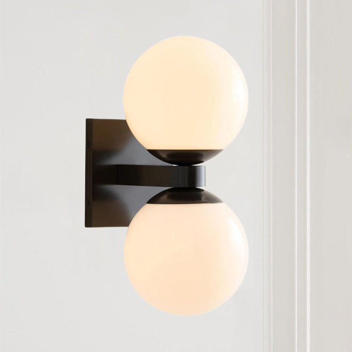 Globe Shade Matte Finish with Brass accents Double Light Sconce-Blown glass and steel frame for Bathroom, Outdoor