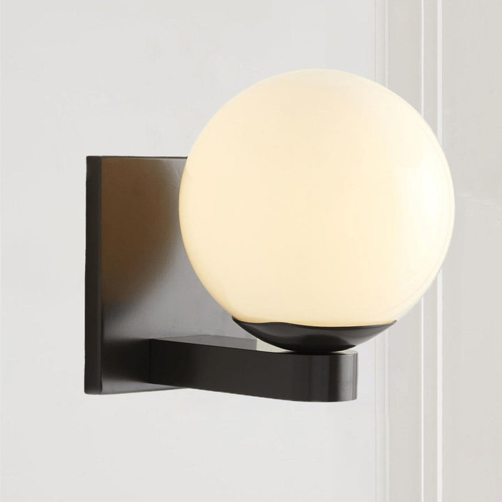 Globe Shade Matte Finish with Brass Accents Single Light Sconce - Blown Glass and Steel Frame for Outdoor, Living Room