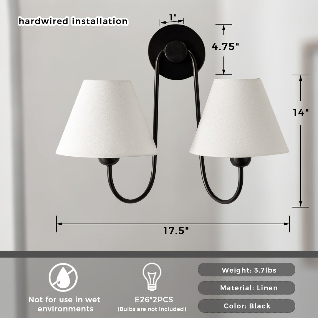 Modern Linen Shade Double Swoop Sconce - Stainless Steel and Oil Brushed Bronze with White Linen Shade - Stylish Moisture Resistant Wall Sconce for Living Room