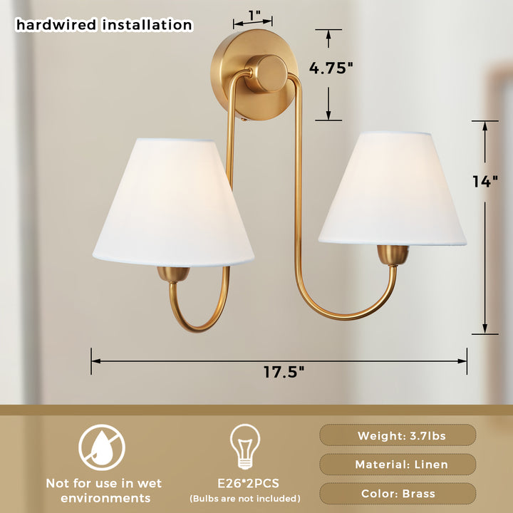 Modern Linen Shade Double Swoop Sconce - Stainless Steel and Oil Brushed Bronze with White Linen Shade - Stylish Moisture Resistant Wall Sconce for Living Room