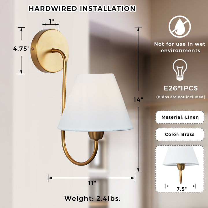 Gleaming Elegance Stainless Oil Rubbed Sconce - Durable Stainless Steel and Antique Brass with White Linen Shade - Ideal Wall Lights for Your Living Room