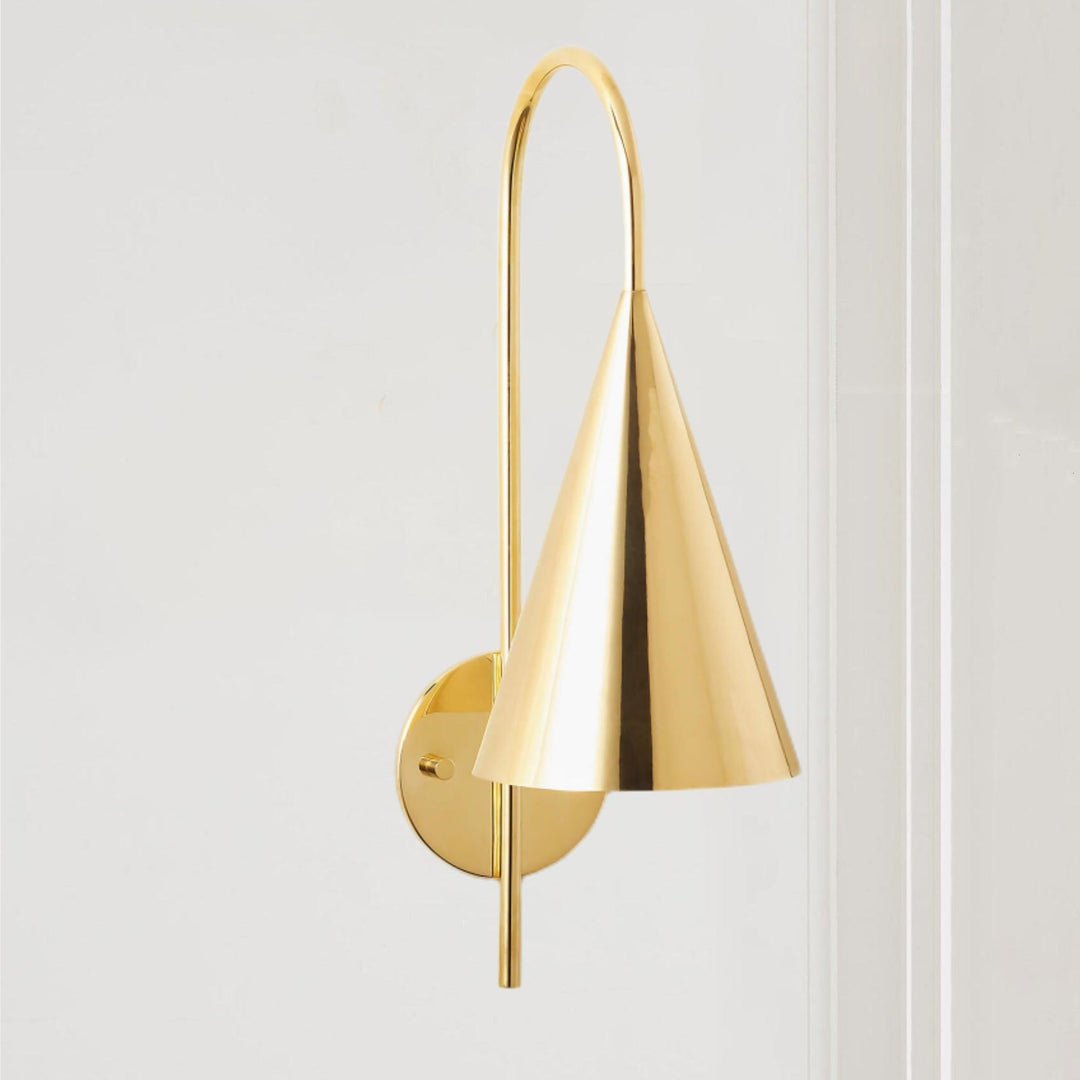 Glowing Conical Sconce - Modern Style with Solid Brass and Conical Shade, Featuring a Sleek Arched Pole - Perfect for Exterior Wall Lights and Outdoor Wall Lights, Ideal for Candle Wall Sconces