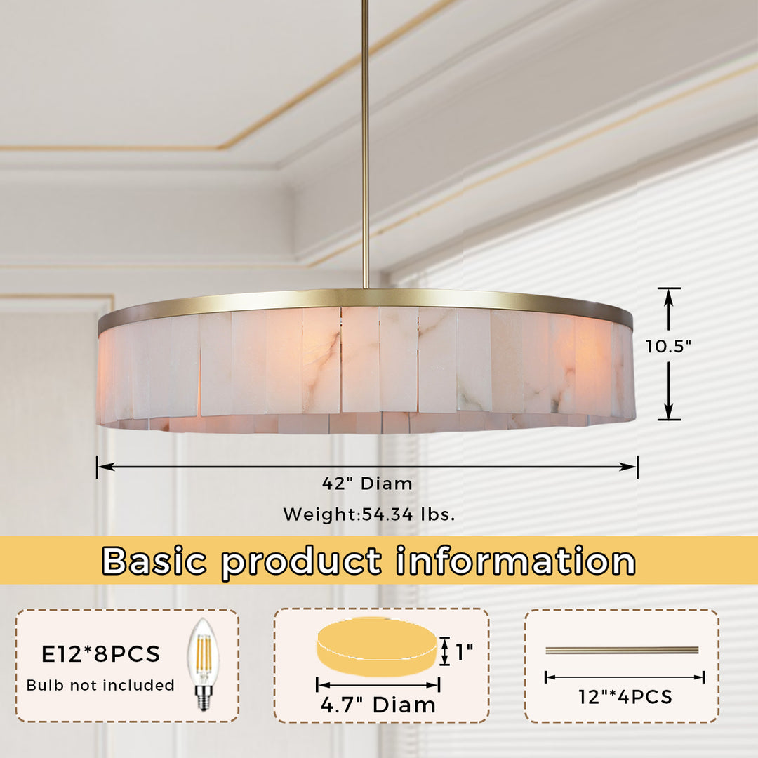 Alabaster Rustic Chandelier - A Modern Living Room Chandelier with Rustic Refinement and Iron Frame Featuring Alabaster Tiles - Perfect Hanging Light Fixture for Your Living Room