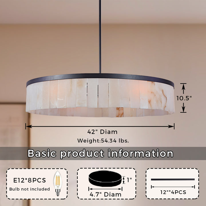 Alabaster Rustic Chandelier - A Modern Living Room Chandelier with Rustic Refinement and Iron Frame Featuring Alabaster Tiles - Perfect Hanging Light Fixture for Your Living Room