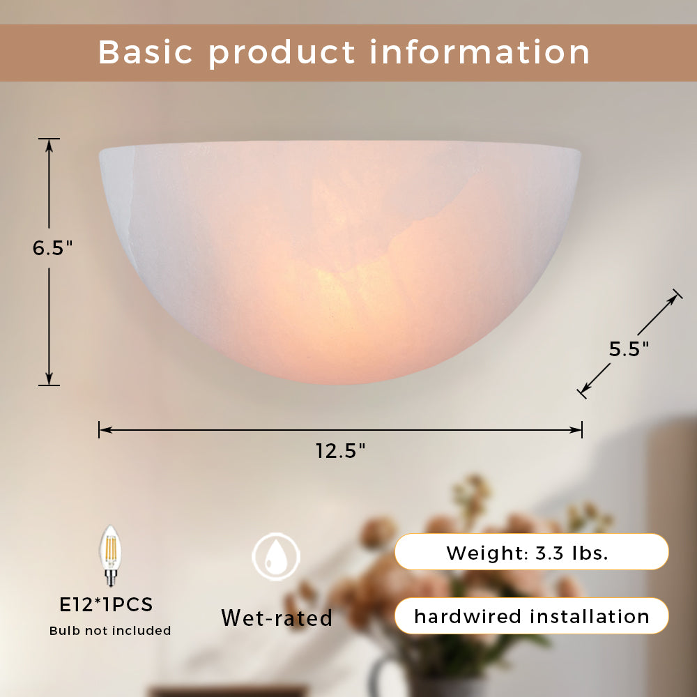 Alabaster Natural Stone Wall Light Sconce - Elegant Natural Stone Lighting for Home Decor - Perfect for Living Room, Kitchen, and Bedroom Wall Lights