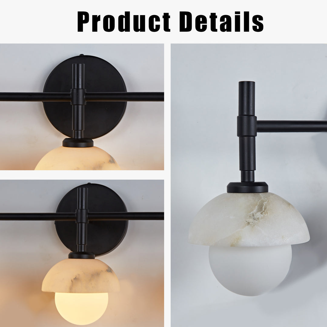 Opulent Glow Hand-Carved Alabaster Bathroom Sconce with Opal Shades - Elegant Light Fixture