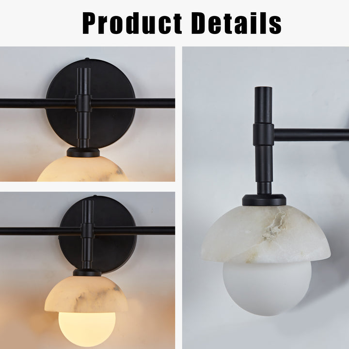 Opulent Glow Hand-Carved Alabaster Bathroom Sconce with Opal Shades - Elegant Light Fixture