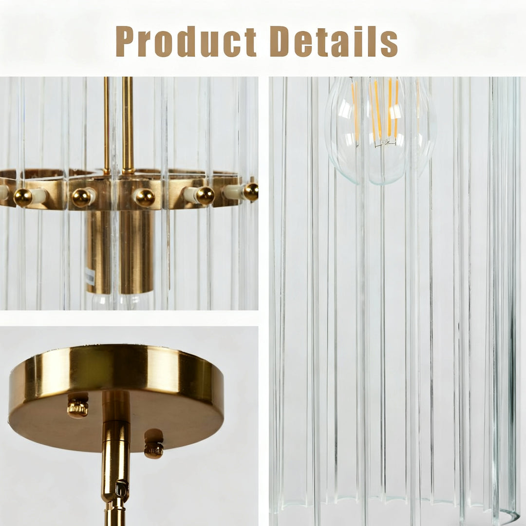 Crystal Fluted Finial Pendant with Tumbled Brass Finish - Hand-Blown Cut Crystal Clear Glass Shade with Fluted Effect and Finial Details for Living Room, Bedroom