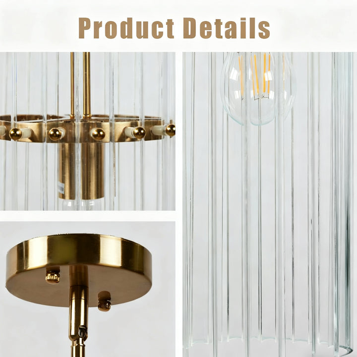 Crystal Fluted Finial Pendant with Tumbled Brass Finish - Hand-Blown Cut Crystal Clear Glass Shade with Fluted Effect and Finial Details for Living Room, Bedroom