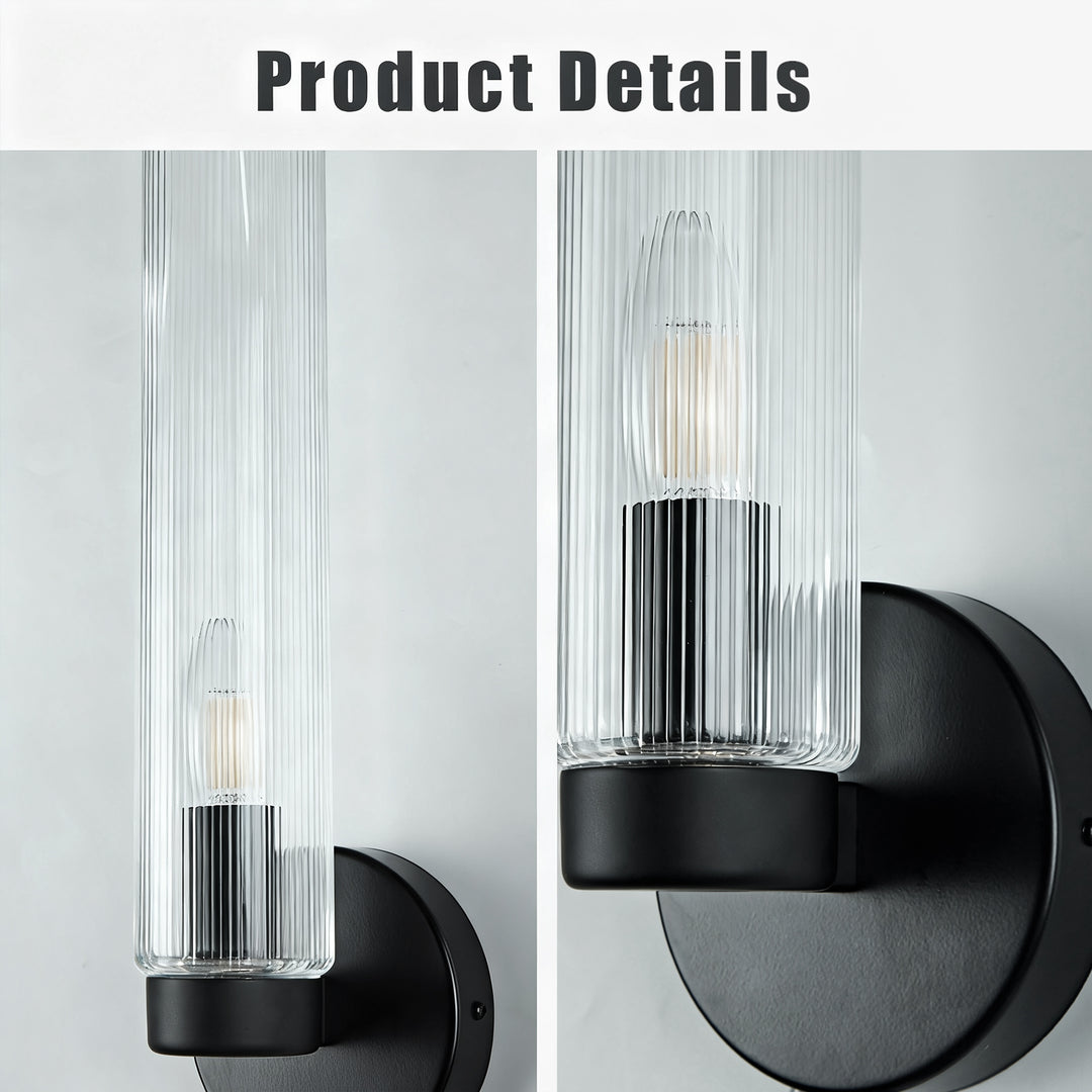 Radiant Fluted Glow Sconce - Elegant Bathroom Wall Lights with Fluted Glass Shade, Suitable for Your Makeup Lighting Mirror in the Bathroom