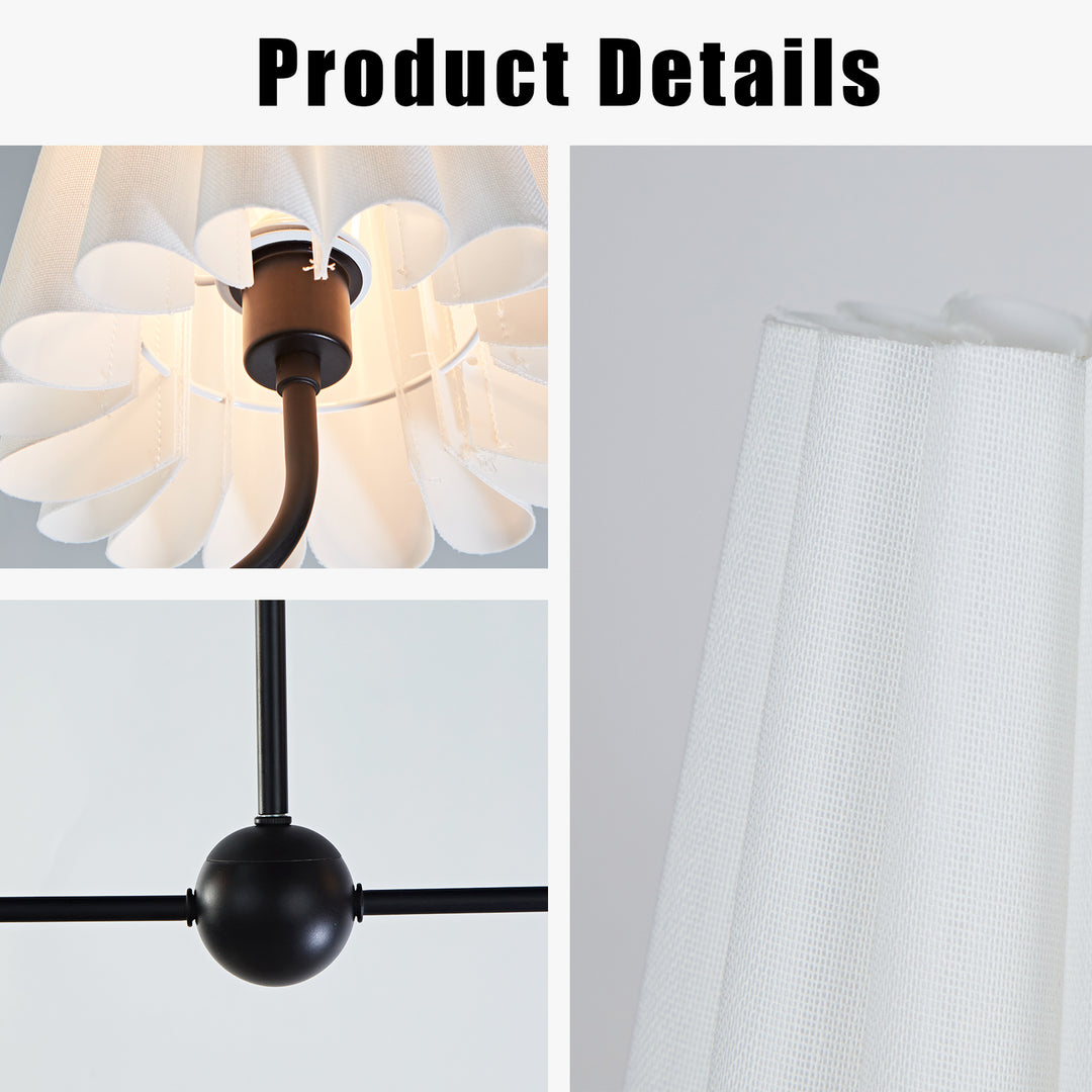 Kitchen Island Lighting with Pleated Linen Shade, 2 Lights Linear Chandelier with Adjustable Height (18-46"), Modern Ceiling Hanging Pendant Light for Dining Room, Living Room, Bedroom