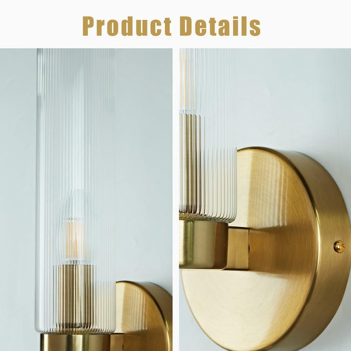 Radiant Fluted Glow Sconce - Elegant Bathroom Wall Lights with Fluted Glass Shade, Suitable for Your Makeup Lighting Mirror in the Bathroom