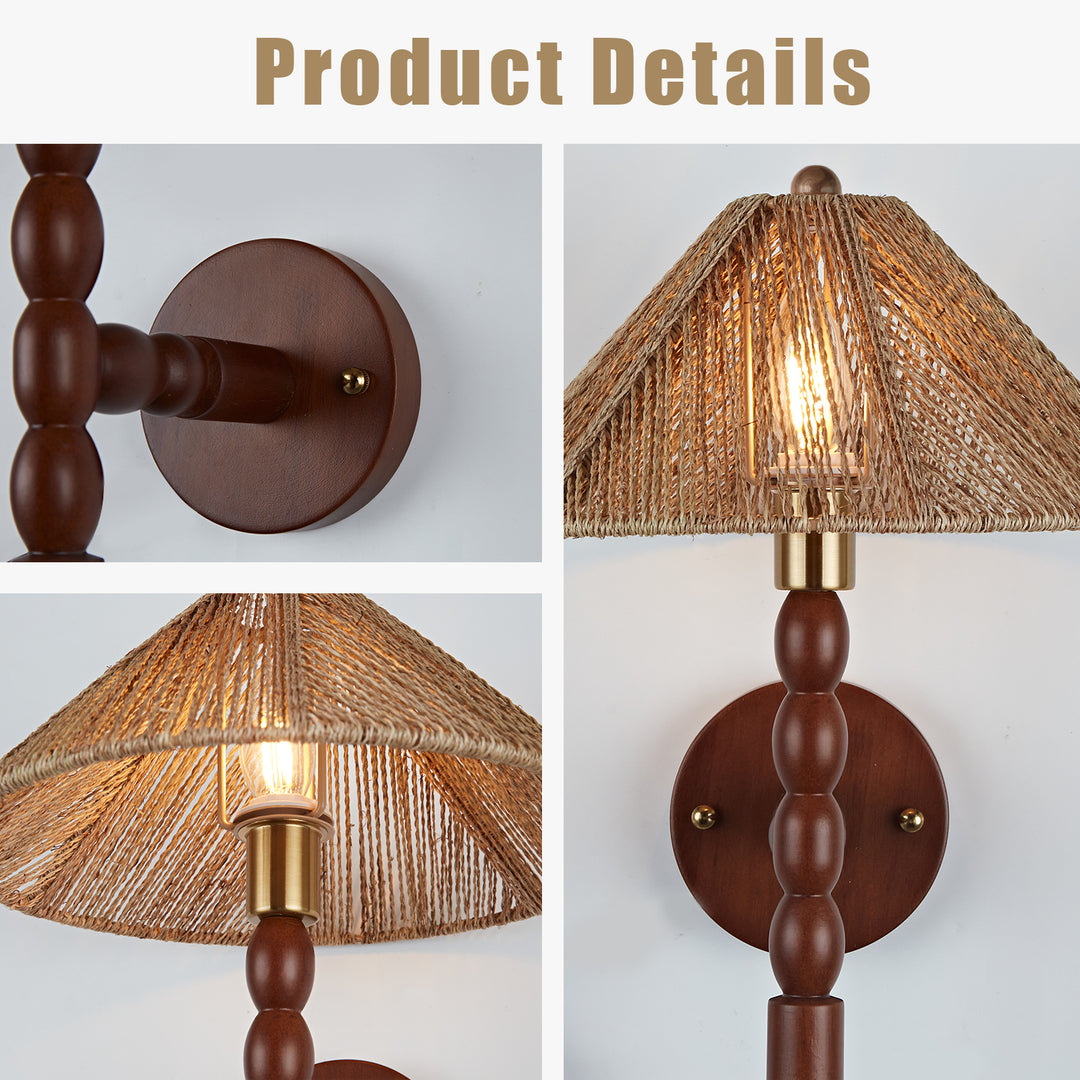 Samina Sconce - Modern Style with Handwoven jute and solid walnut - Perfect for Living Room, Dining Room and Enteyway