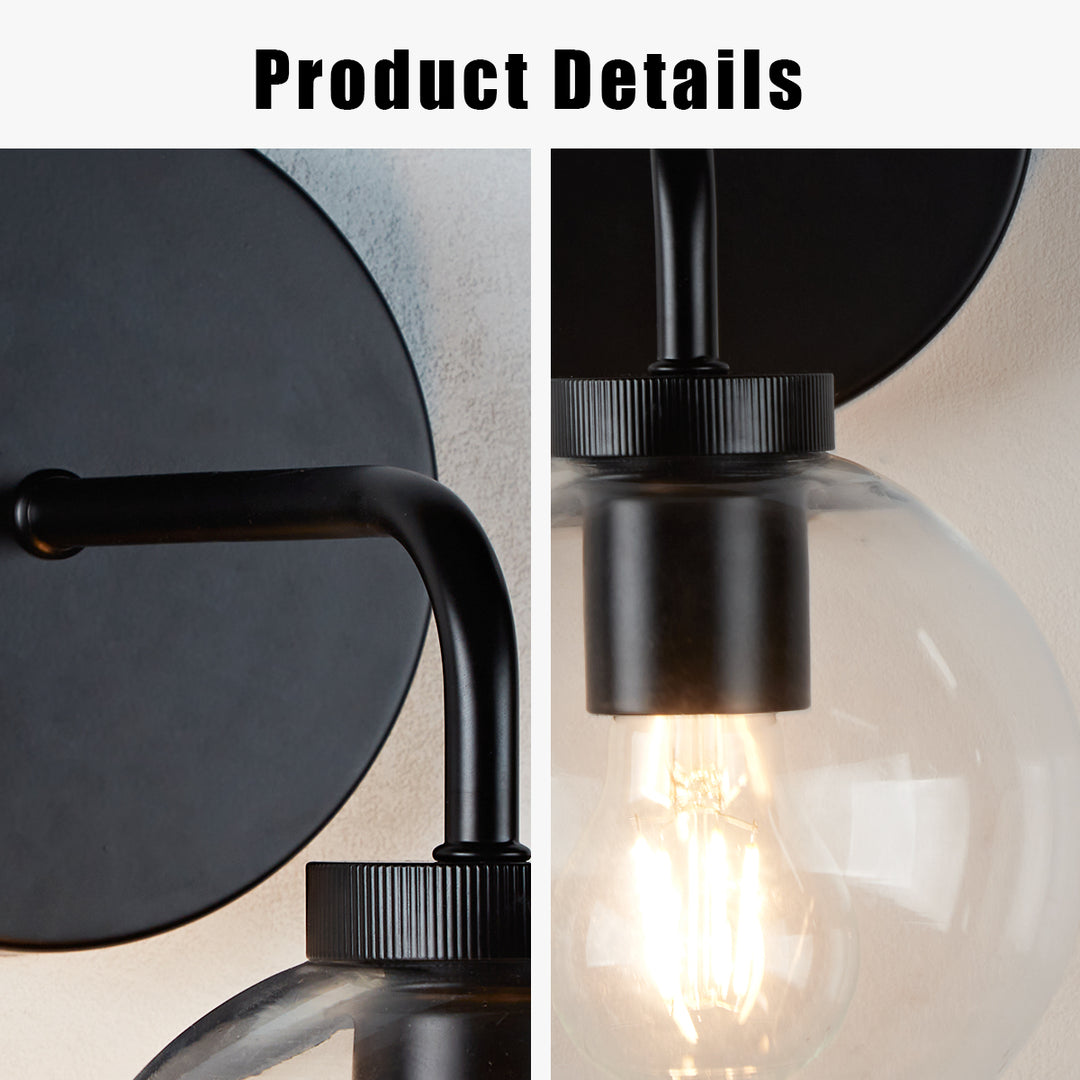 Blown Glass Steel Frame Single Sconce Collection- Stylish Wall Light Fixture, Bathroom Sconce