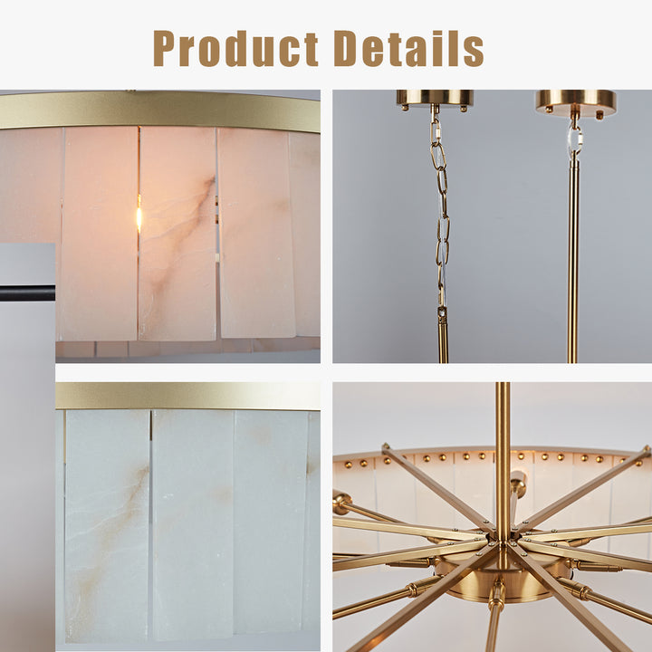 Alabaster Rustic Chandelier - A Modern Living Room Chandelier with Rustic Refinement and Iron Frame Featuring Alabaster Tiles - Perfect Hanging Light Fixture for Your Living Room
