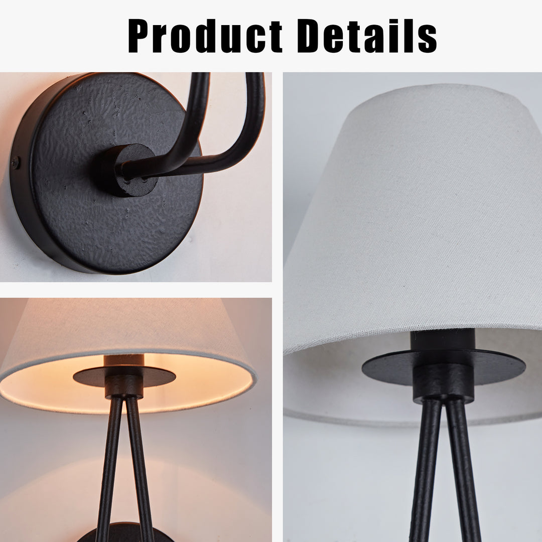 Classic Wall Lighting with Cream Linen Shade, Mid-century Modern Wall Mounted Lamp with Antique Hand-painted Metal Finish, Hardwired Light Fixture for Bedroom, Living Room, Corridor, Entryway