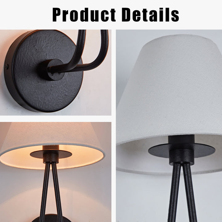 Classic Wall Lighting with Cream Linen Shade, Mid-century Modern Wall Mounted Lamp with Antique Hand-painted Metal Finish, Hardwired Light Fixture for Bedroom, Living Room, Corridor, Entryway