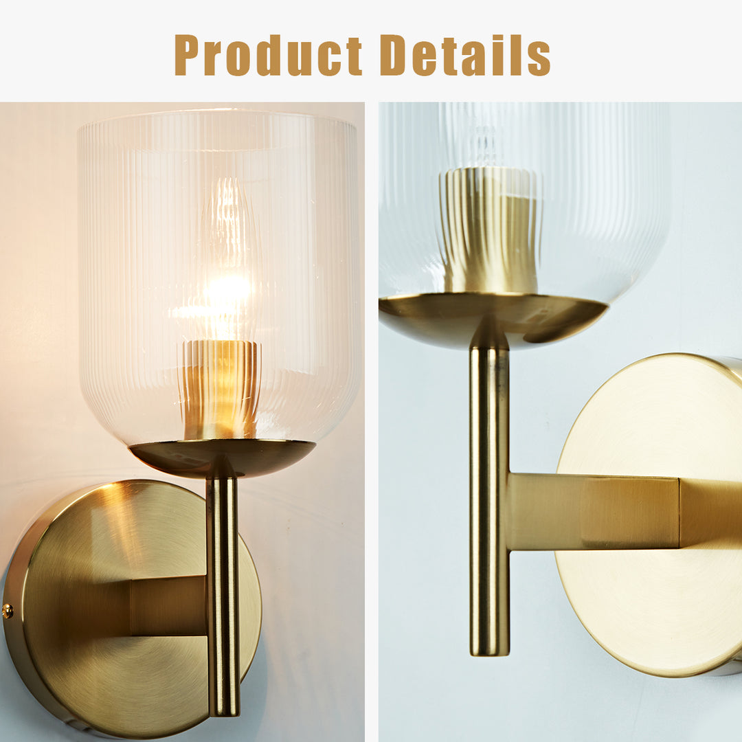 Antique Bronze Bell-Shaped Wall Sconce with Ribbed Glass Shade for Indoor Lighting