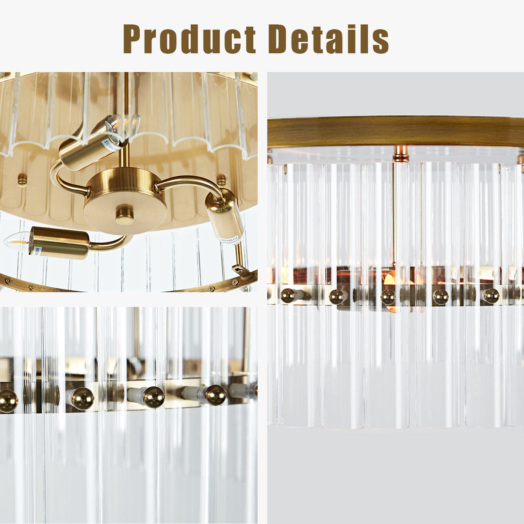 Luminous Steel Craft Flush Mount - Hand-Blown Cut Crystal Glass Shade with Optical Illumination and Tumbled Brass Finish for for Bedroom, Living Room, Dining Room