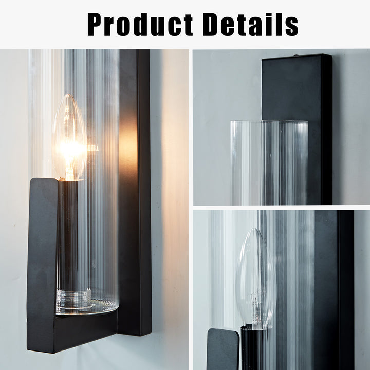 Clear Ribbed Glass Iron Forge Sconce - Long Shape with Vintage Gold Leaf Finish and Clear Ribbed Glass - Stylish Bathroom Sconce Lights and Modern Wall Lighting
