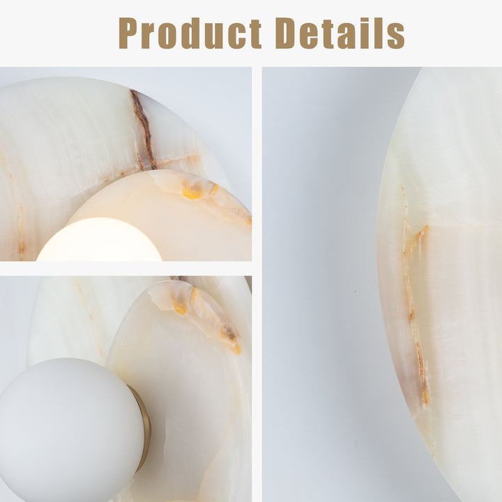 Opaline Cream Sculpture Wall Sconce: Natural Cream Onyx with Opaque White Glass Globe Bulb, Sculptural Design for Living Room, Bathroom, or Bedroom Wall Lighting