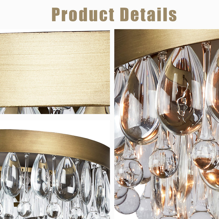 Crystal Glow Versa Flush Mount - Elegant Design with Crystal Droplets for Bedroom and Living Room Lighting
