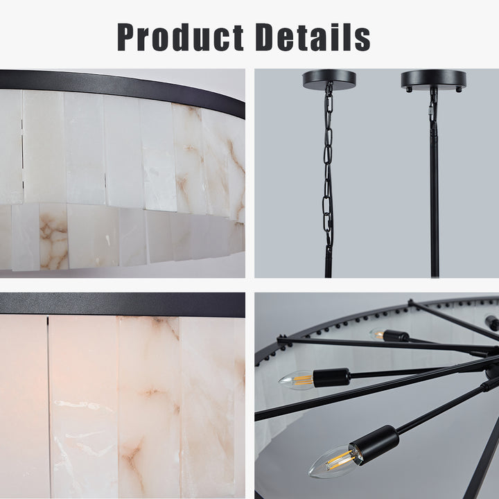 Alabaster Rustic Chandelier - A Modern Living Room Chandelier with Rustic Refinement and Iron Frame Featuring Alabaster Tiles - Perfect Hanging Light Fixture for Your Living Room